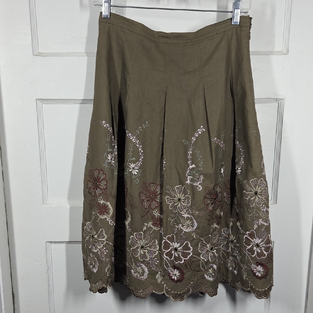 Lili Bleu Skirt Sz 2 Green Embroidered 28" Waist 25" Length Lined Pretty 0509